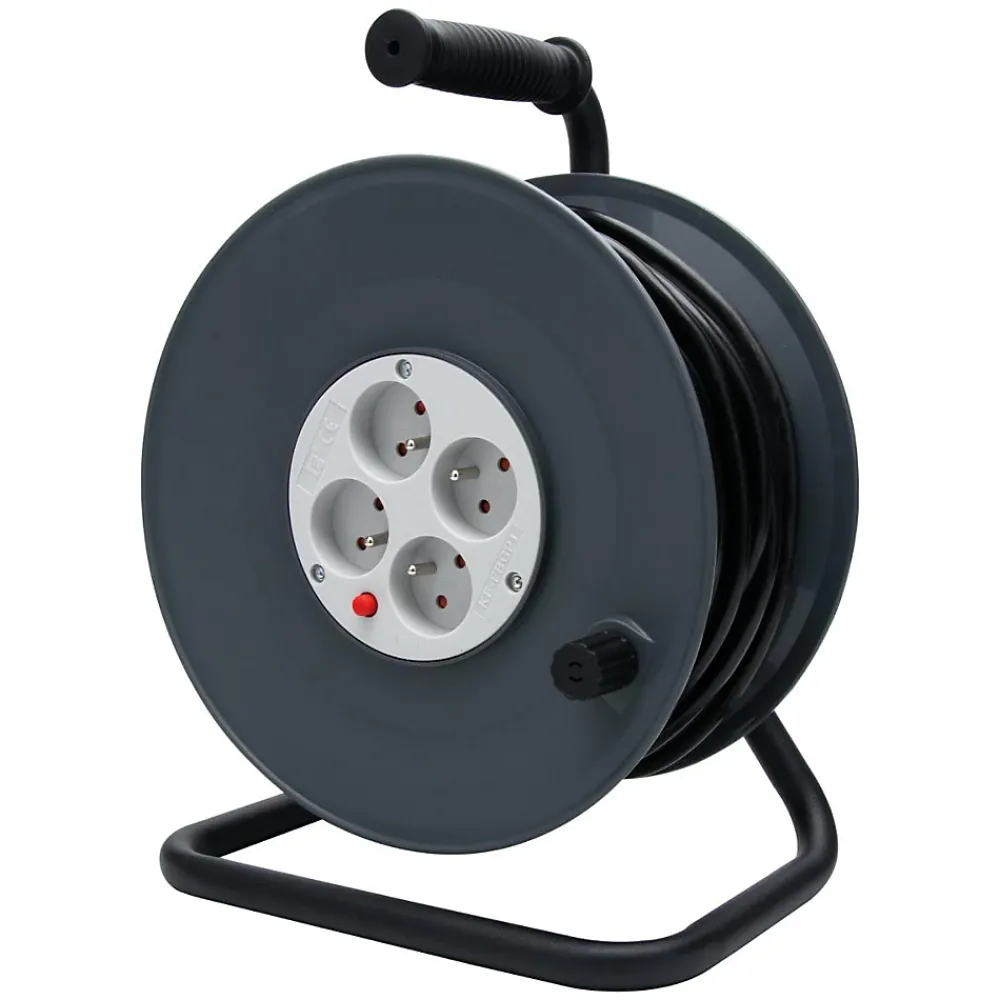 Zenitech Enrouleur 4 prises 40m + coupe-circuit + support