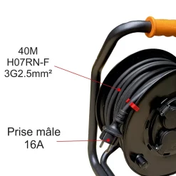 Arcotec Enrouleur PRO de chantier 3G2.5 40m IP44 platine fixe (anti twist) - câble H07RN-F- 4 prises 16A - garantie 2 ans