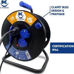 Keli France Enrouleur Pro M 3G2.5 IP44 avec 4 Prises à Clapet pour Usage Intensif en Intérieur & Extérieur