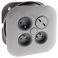 Zenitech Enrouleur 3 x 2P+T + 2x USB - 7m - gris -