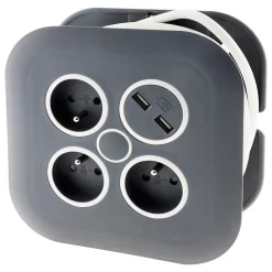 Zenitech Enrouleur Électrique-Enrouleur 3 x 2P+T + 2x USB - 7m - noir -