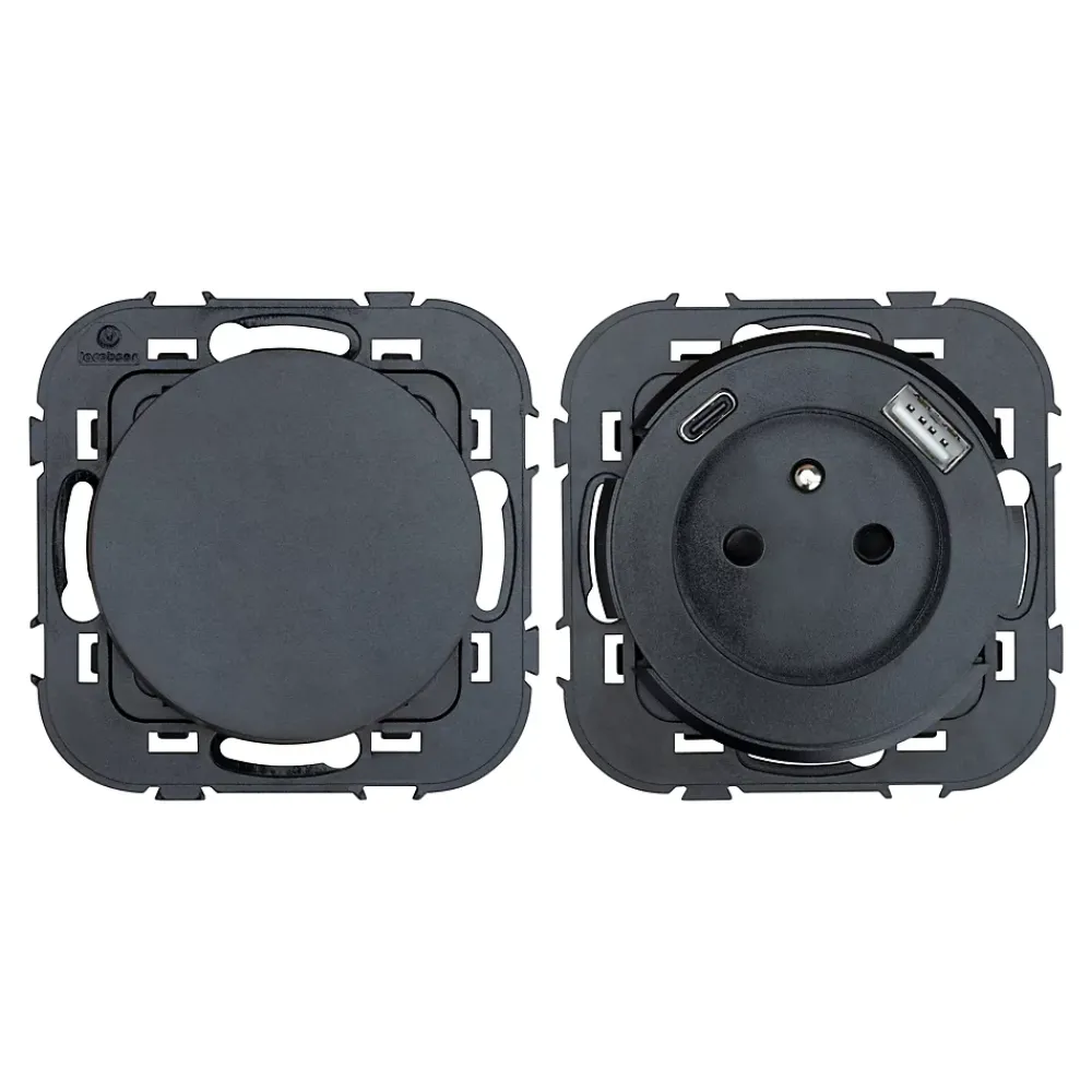 Jacobsen Ensemble double interrupteur + 1 prise avec terre affleurante + 1 prise USB-A+C Espen noir composable