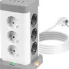 Duronic ET12C Tour multiprise 12 prises 3680W 13A 3x USB-A 1x USB-C Câble 1,8m Parasurtenseur protection surtension
