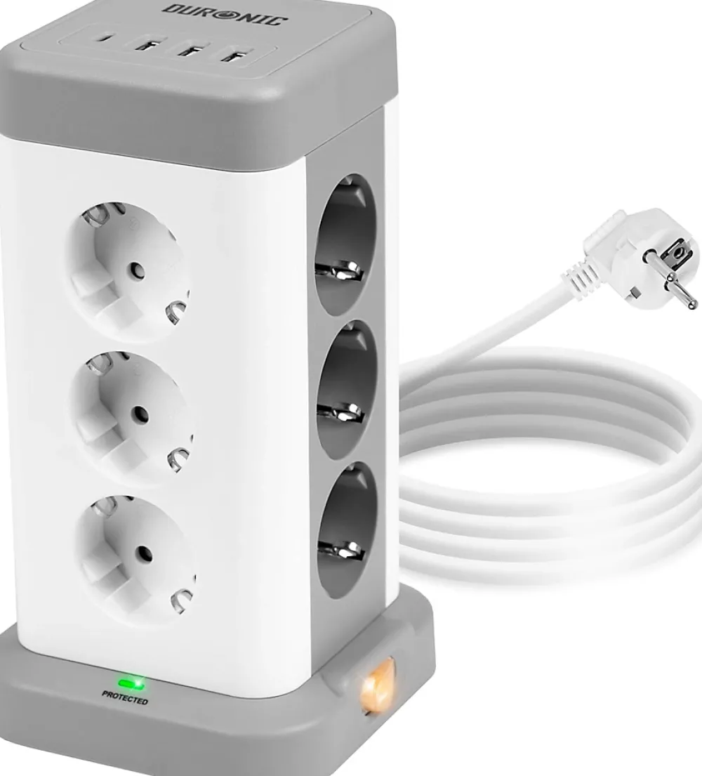 Duronic ET12C Tour multiprise 12 prises 3680W 13A 3x USB-A 1x USB-C Câble 1,8m Parasurtenseur protection surtension