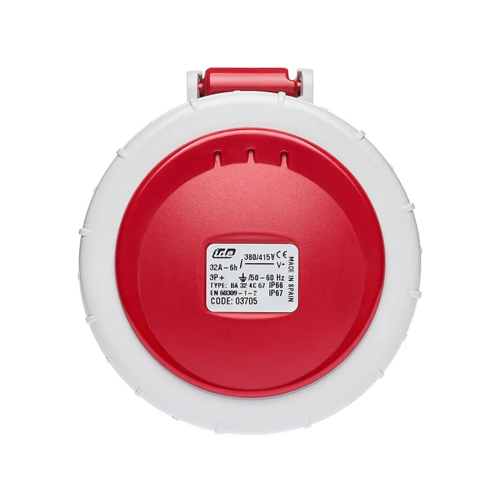 Ide Fiche Femelle Triphasé 32a 3p+t 380v - 4 Broches - étanche Ip67 -