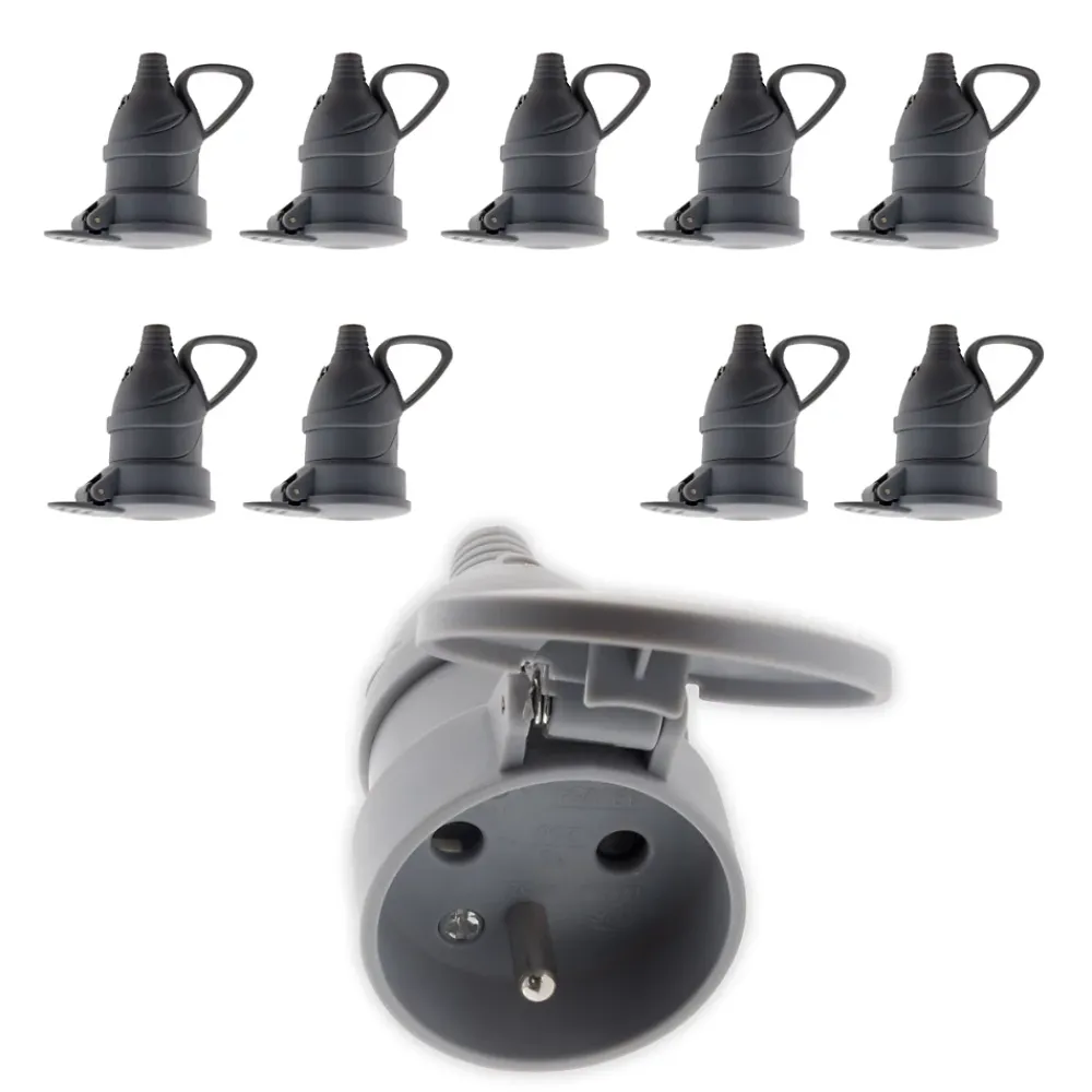 Zenitech Fiche Électrique-10 fiches femelles clapet 16A 2P+T gris