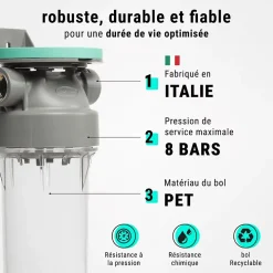Sinea Adoucisseur D'Eau-Filtre à eau double 9' 3/4 + pack anti sédiments et odeurs filtration sous évier connexion 3/4'
