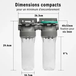 Sinea Adoucisseur D'Eau-Filtre à eau double 9' 3/4 + pack anti sédiments et odeurs filtration sous évier connexion 3/4'
