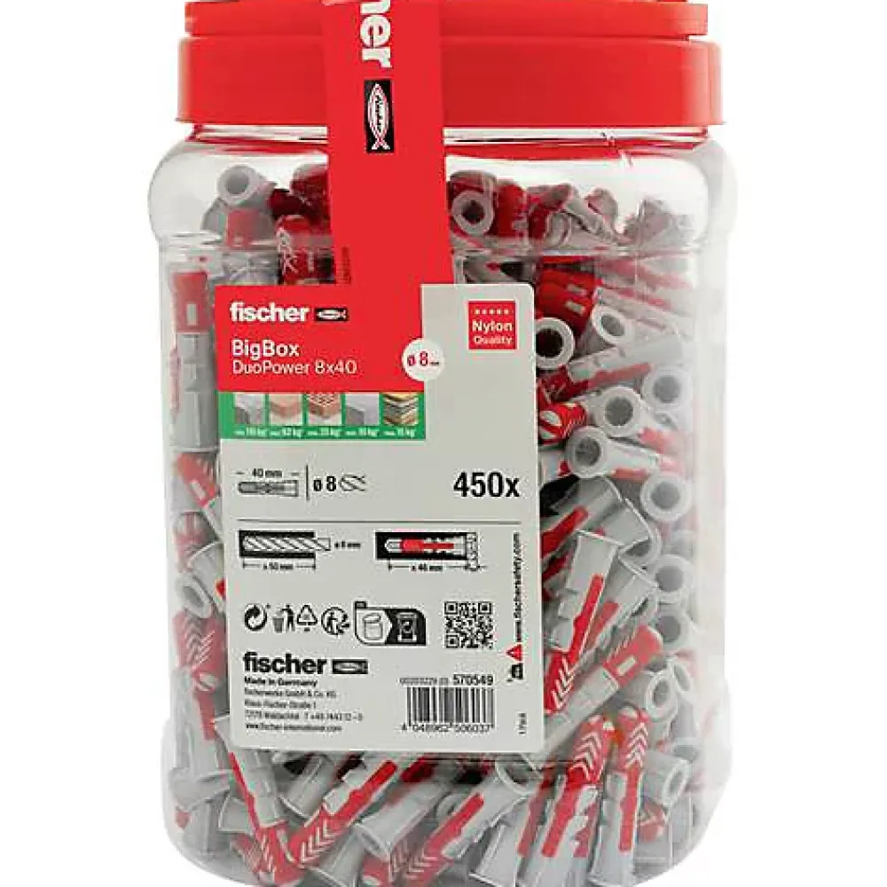 O91 Cheville À Frapper-fischer DuoPower BigBox 8 x 40 mm - 450 chevilles universelles