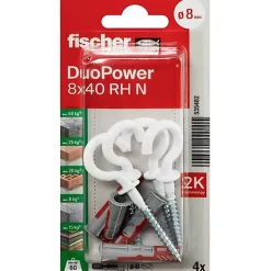 O91 Cheville Pour Plaque De Plâtre-fischer DuoPower 535482 - Chevilles bimatière 8 x 40 mm avec crochets ronds (4 pièces)