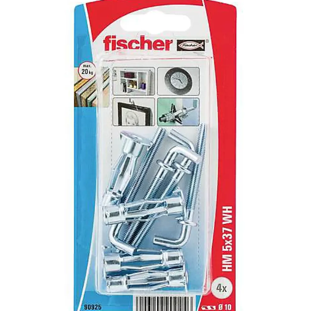 O91 Fischer HM 5 x 37 HM-H cheville métallique pour corps creux avec crochet coudé, 4 pièces