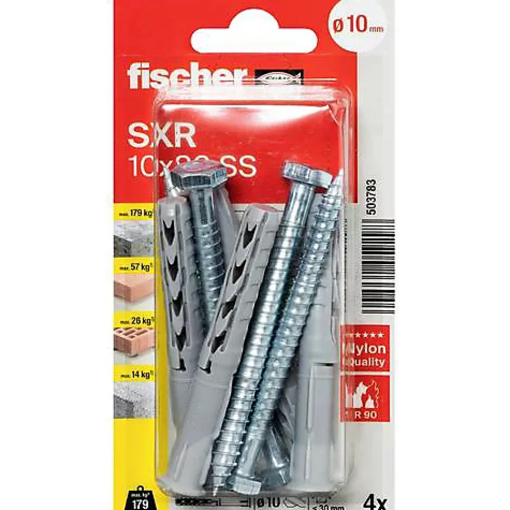 O91 Goujon D'Ancrage-Fischer SXR 10 x 80 SS Cheville à tige longue avec vis tête hexagonale Set 4 pièces