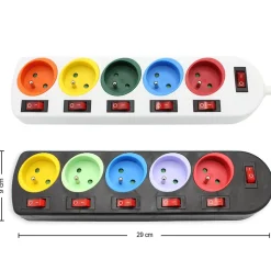 Fishtec - Lot de 2 blocs multiprises colorées - Interrupteurs individuels - Câble 1,5 m - 16A - ABS robuste - NF