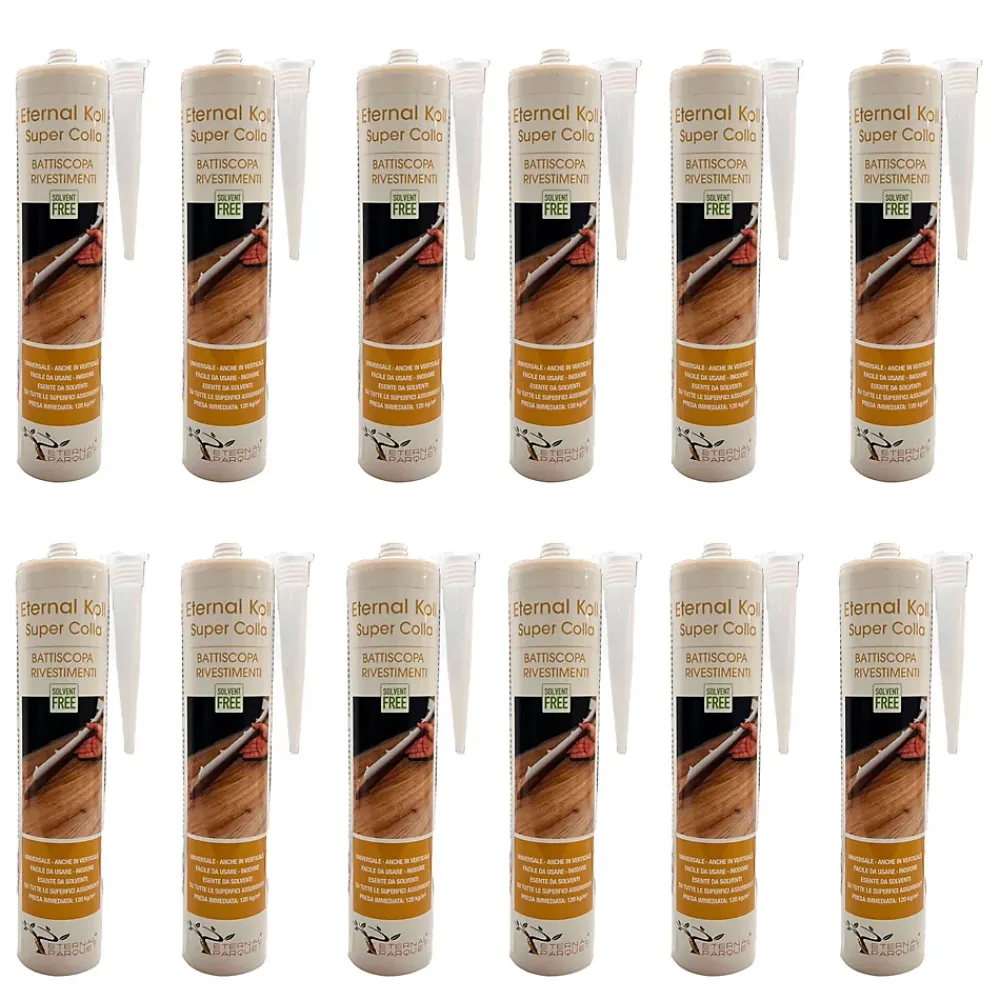 Eternal Parquet 12 flacons de 310gr ETERNAL KOLL Super colle pour plinthes, panneaux acoustiques et PVC SANS SOLVANTS