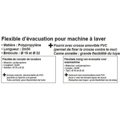 Edouard Rousseau Flexible d'évacuation pour machine a laver - ROUSSEAU - 2.50 m - Embouts O19 mm et O22 mm