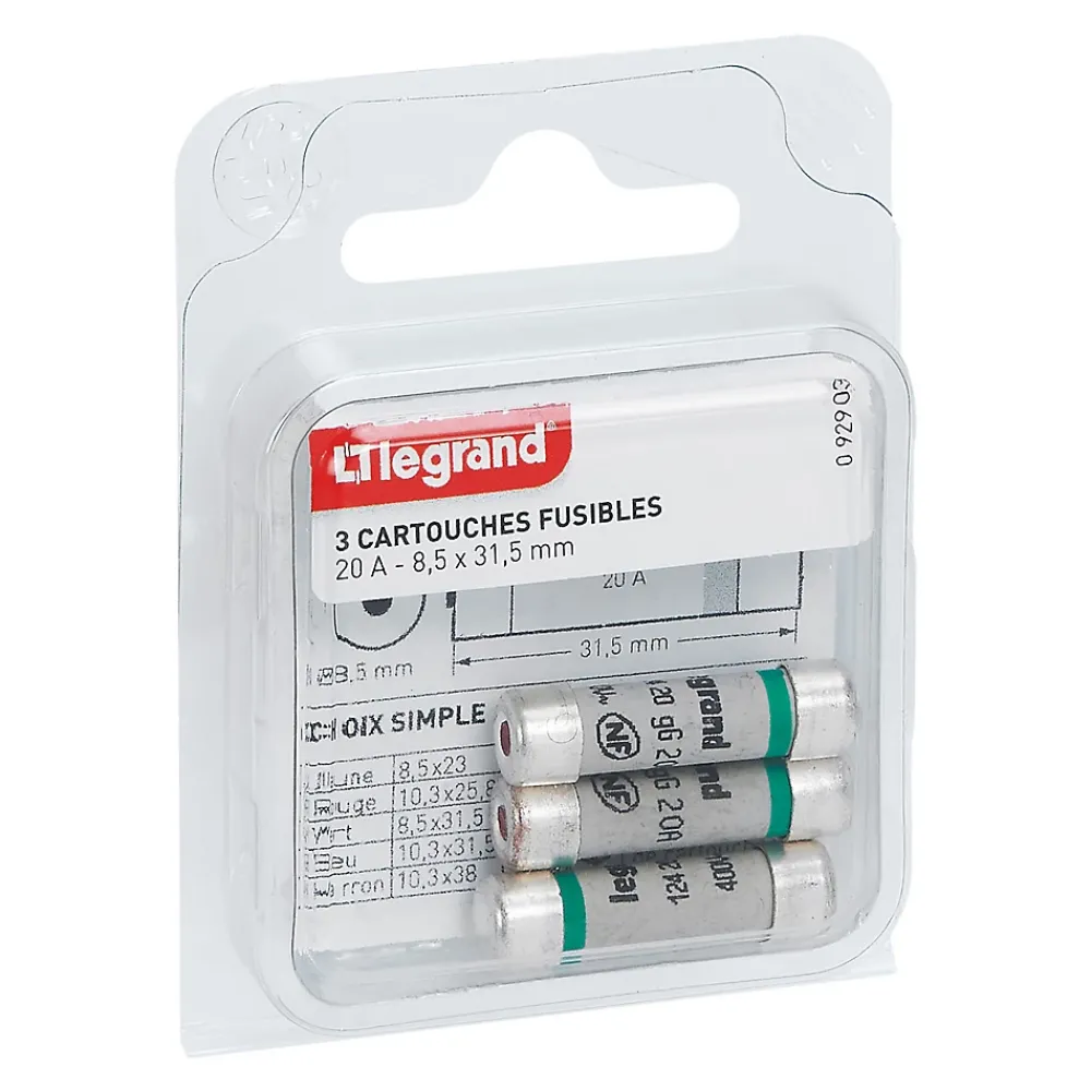 Legrand 3 fusibles céramique 8.5 x 31.5 mm avec voyant