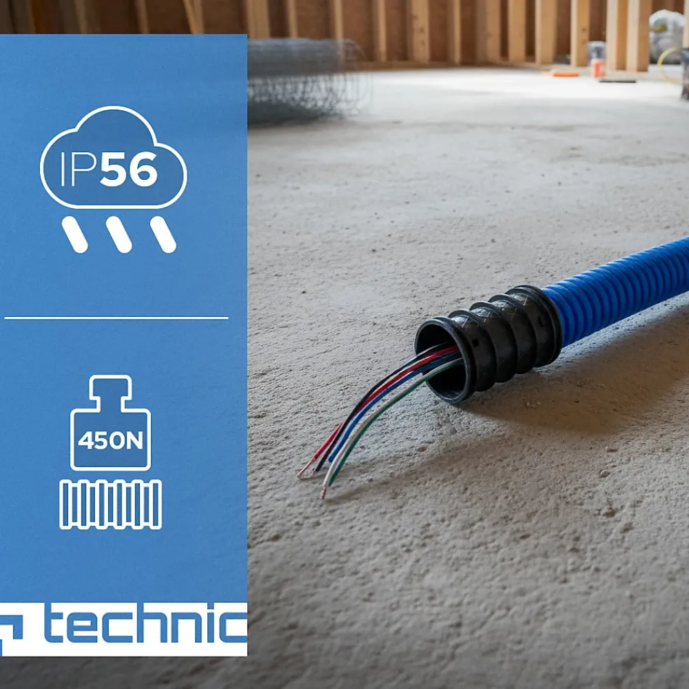 Edo Gaine électrique enterrée FI40 mm 50 m annelée double paroi avec tire fil et manchon 450 N bleue