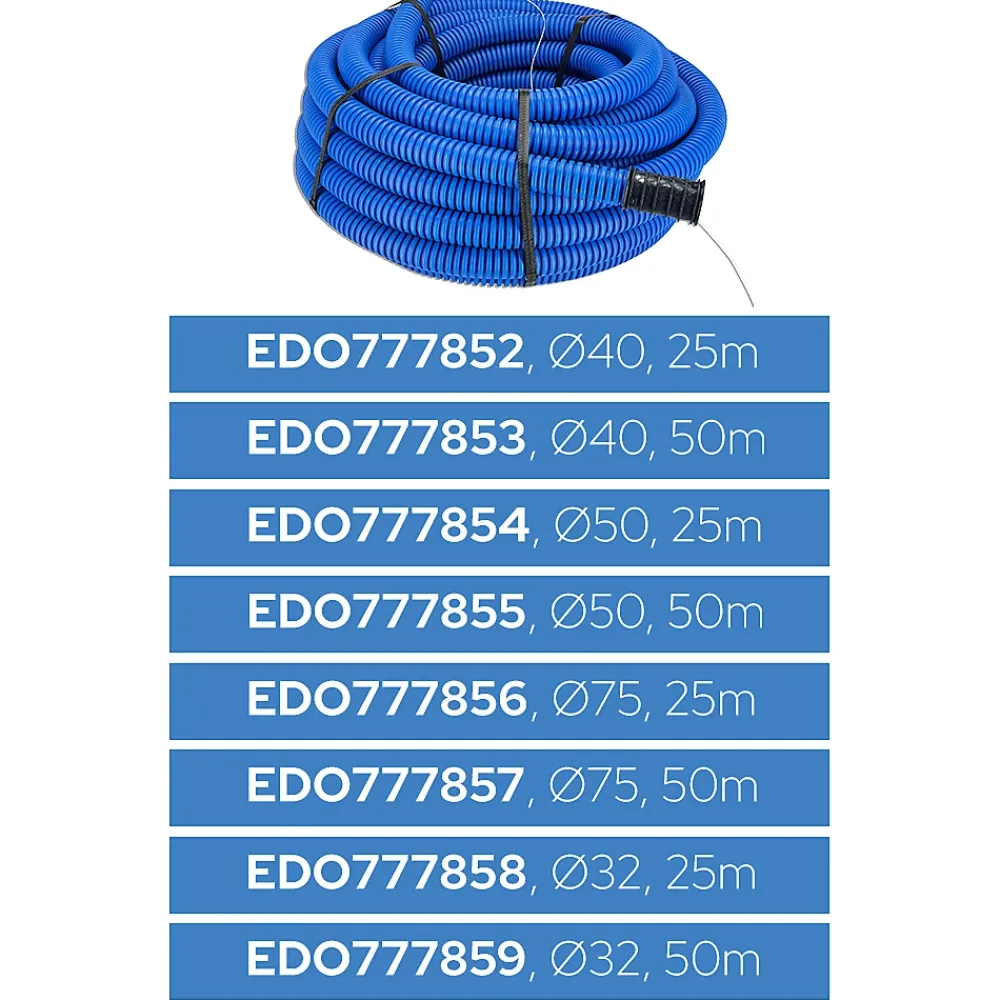 Edo Gaine électrique enterrée FI40 mm 50 m annelée double paroi avec tire fil et manchon 450 N bleue