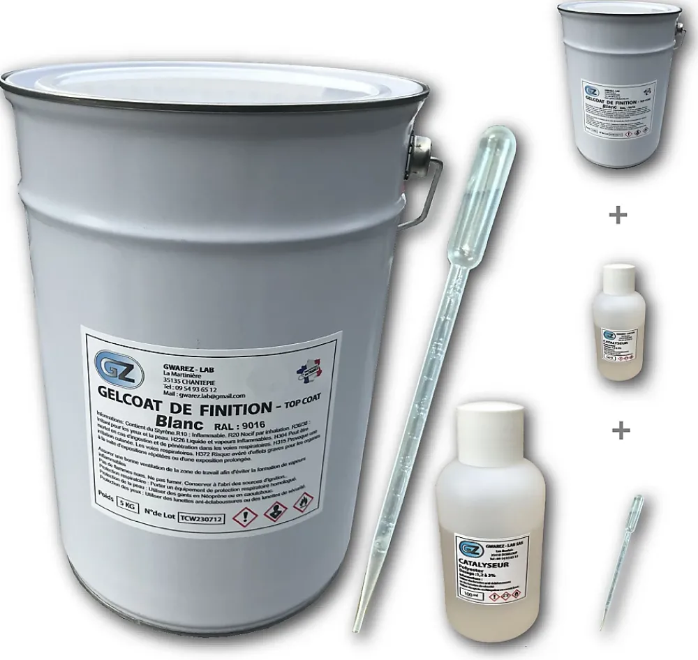 Gwarez lab Gelcoat Blanc 5 Kg Gel Coat Bateau + Catalyseur + Pipette de Dosage.