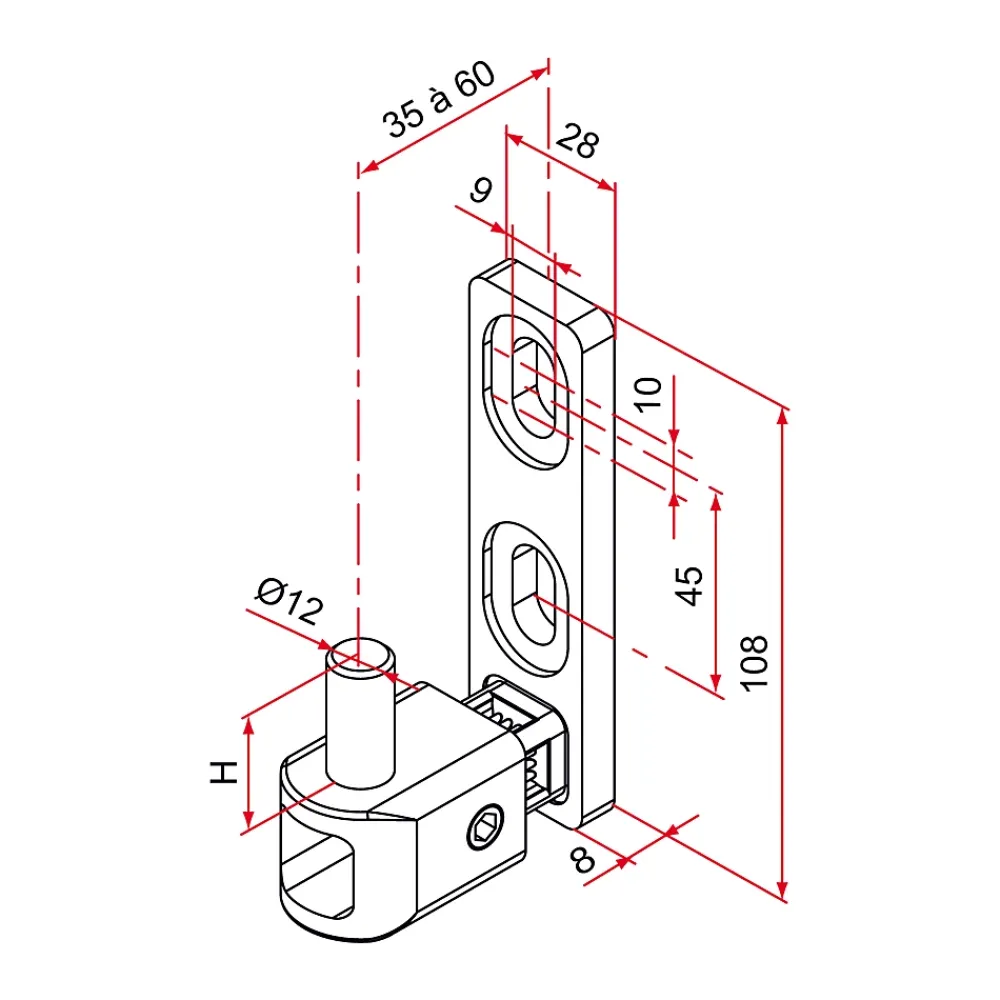 Tirard Accessoire Pour Volet, Fenêtre Et Portail-Gond de portail MULTIFIX L à axe réglable de 35 à 60mm pivot diamètre 12mm - - NA619002