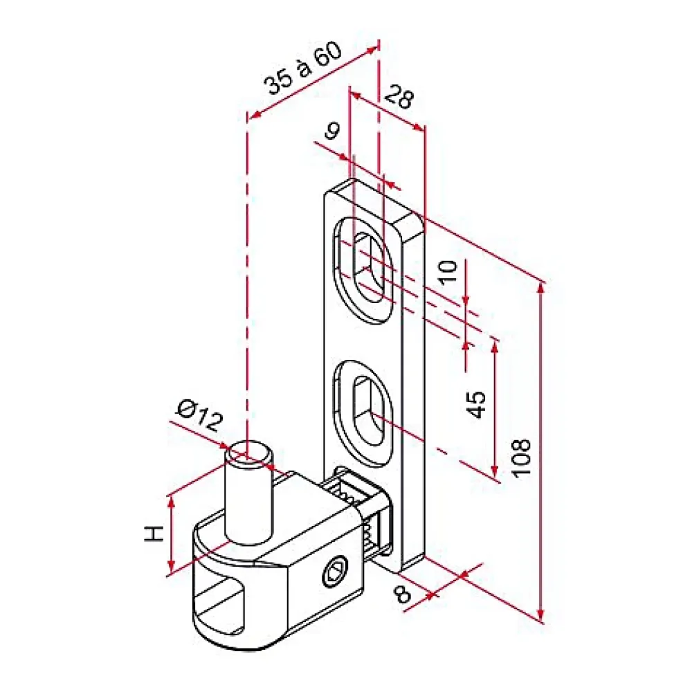 Tirard Accessoire Pour Volet, Fenêtre Et Portail-Gond de portail MULTIFIX L à axe réglable de 35 à 60mm pivot diamètre 12mm - - NA619002
