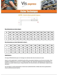 Vis Express Gond Métaux grande longueur M24X600 Filetée sur 150 Forte tenue à la corrosion Acier galvanisé à chaud - 5 pièces