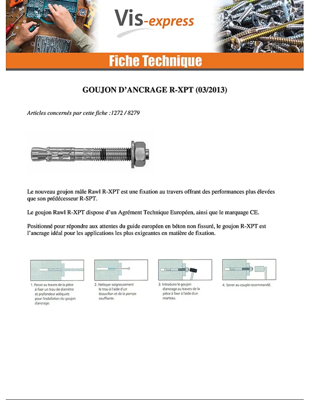 Vis Express Goujon D'Ancrage-Goujon Ancrage R-XPT M16X150 Acier zingué - 1 pièce