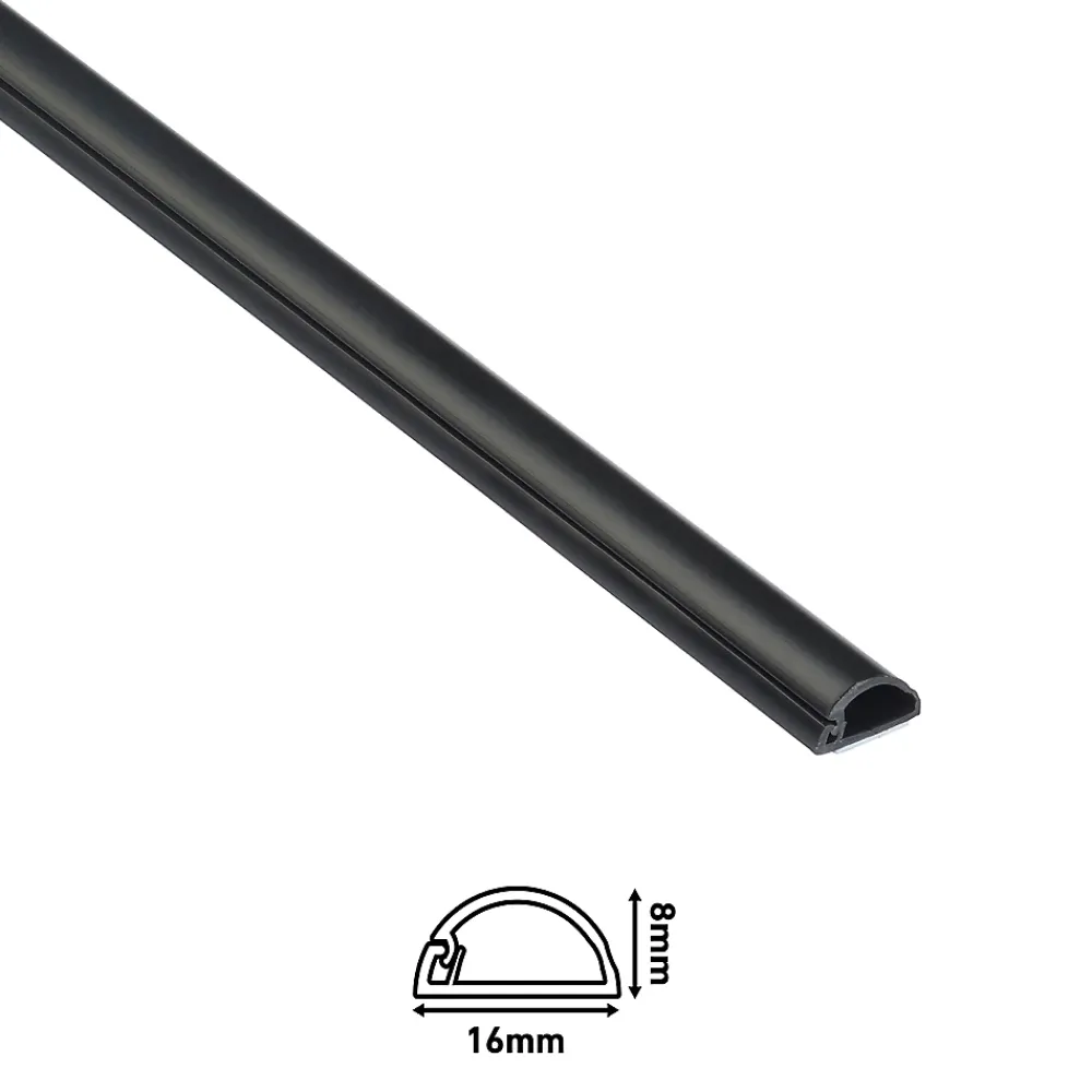 D-Line Goulotte décorative demi-ronde noire auto-adhésive 16 x 8 mm, 1 m