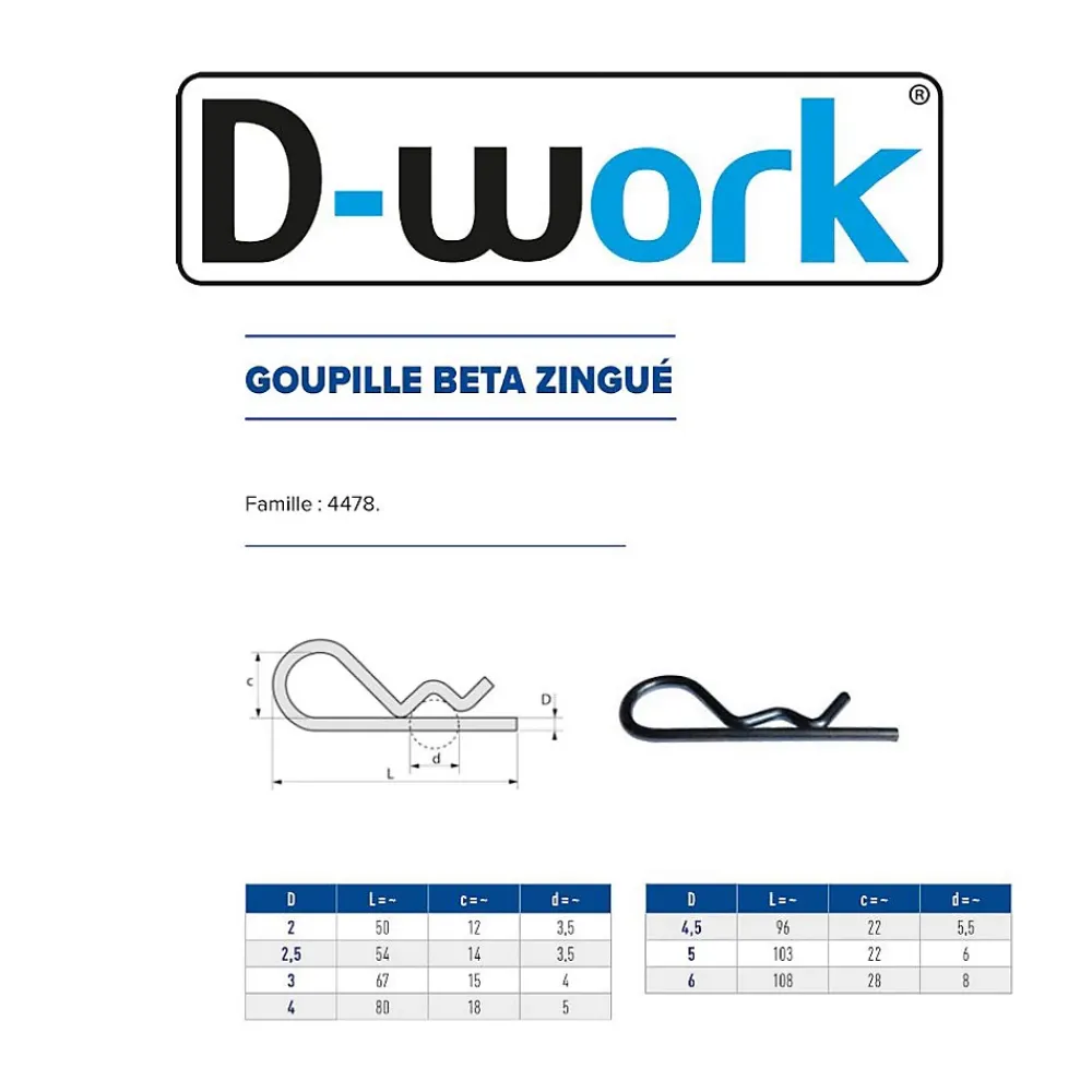 D-Work Goupille Et Circlip-200 Goupilles BETA D. 2 mm - Zingué blanc -