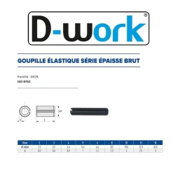 D-Work 50 Goupilles Elastiques Epaisses D. 16 x 80 mm - 8752 - Brut -