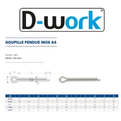 D-Work Goupille Et Circlip-100 Goupilles Fendues D. 4 x 50 mm - DIN 94 - Inox A4 -