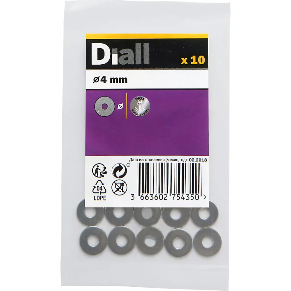 Diall Grandes rondelles plates en acier inoxydable A4 ø 4mm - 10 pièces