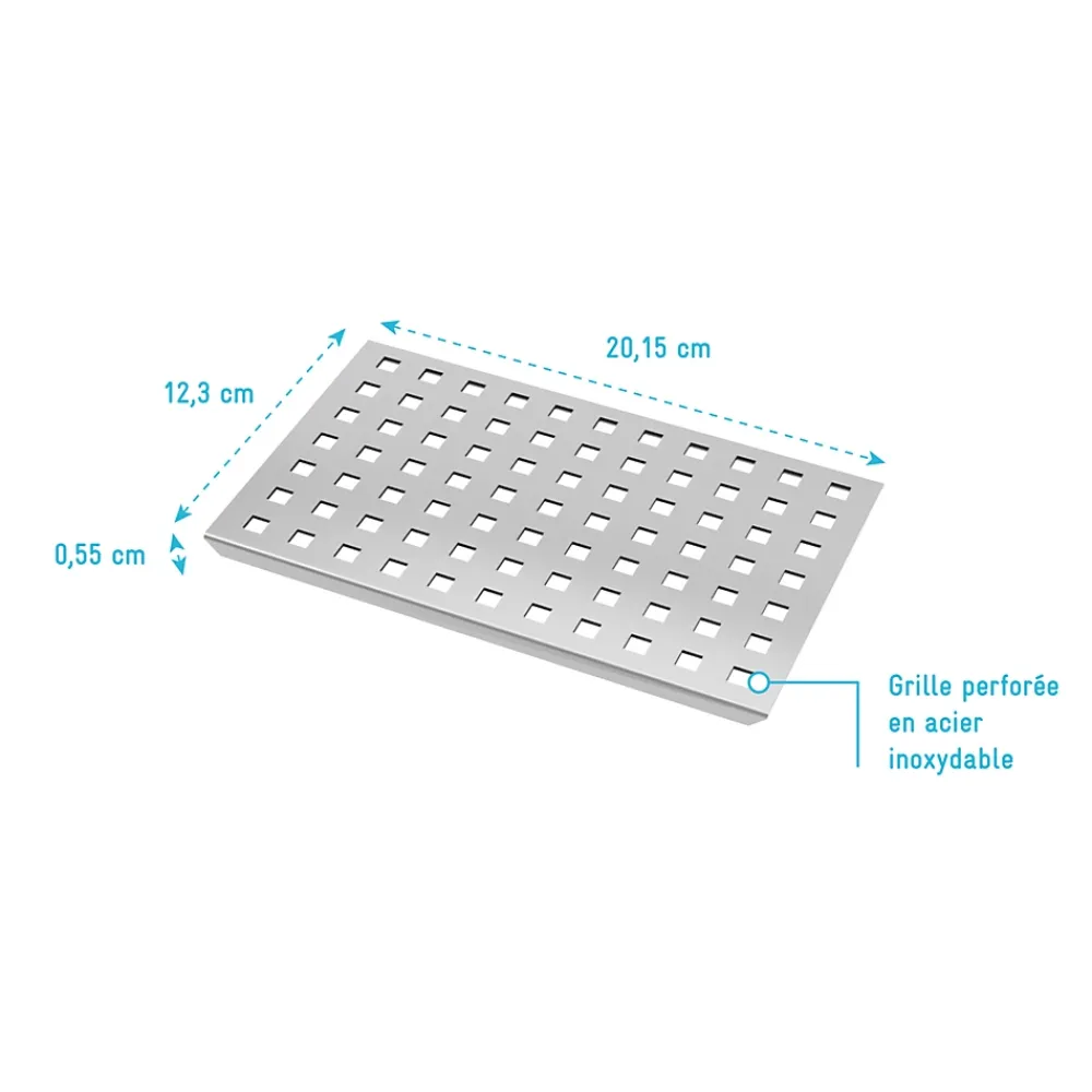 Aurlane Evacuation De Douche-Grille perforée en inox pour receveur - 20.15x12.3x0.55cm - ROCK 2 GRID DRILL