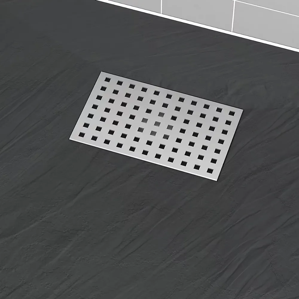 Aurlane Evacuation De Douche-Grille perforée en inox pour receveur - 20.15x12.3x0.55cm - ROCK 2 GRID DRILL