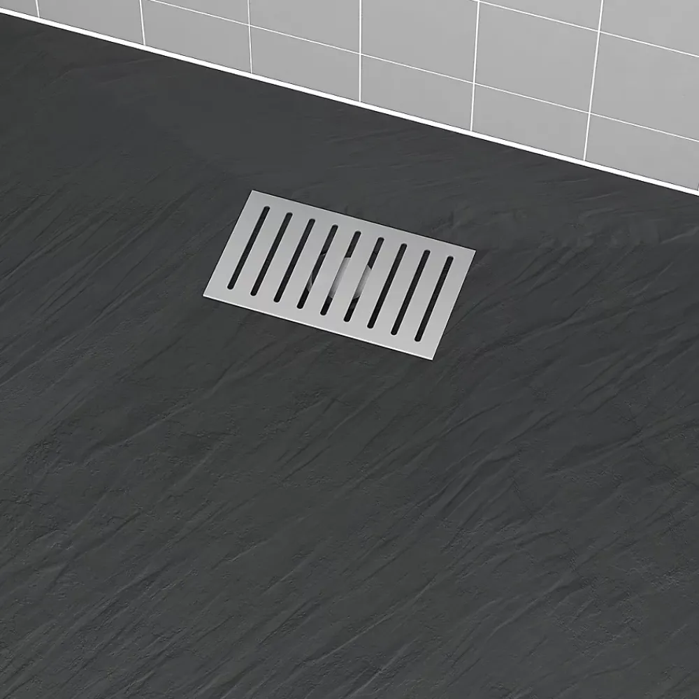 Aurlane Evacuation De Douche-Grille rainurée en inox pour receveur - 20.15x12.3x0.55cm - ROCK 2 GRID LINE