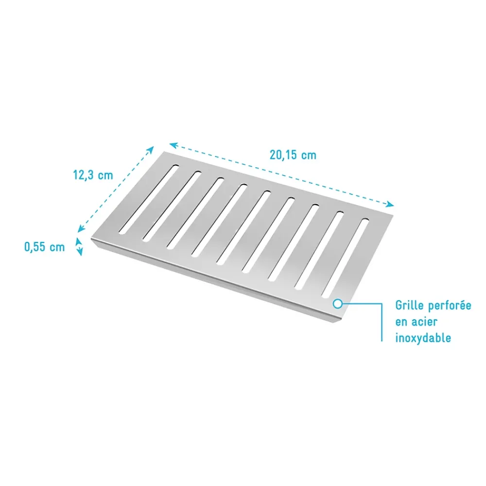 Aurlane Evacuation De Douche-Grille rainurée en inox pour receveur - 20.15x12.3x0.55cm - ROCK 2 GRID LINE