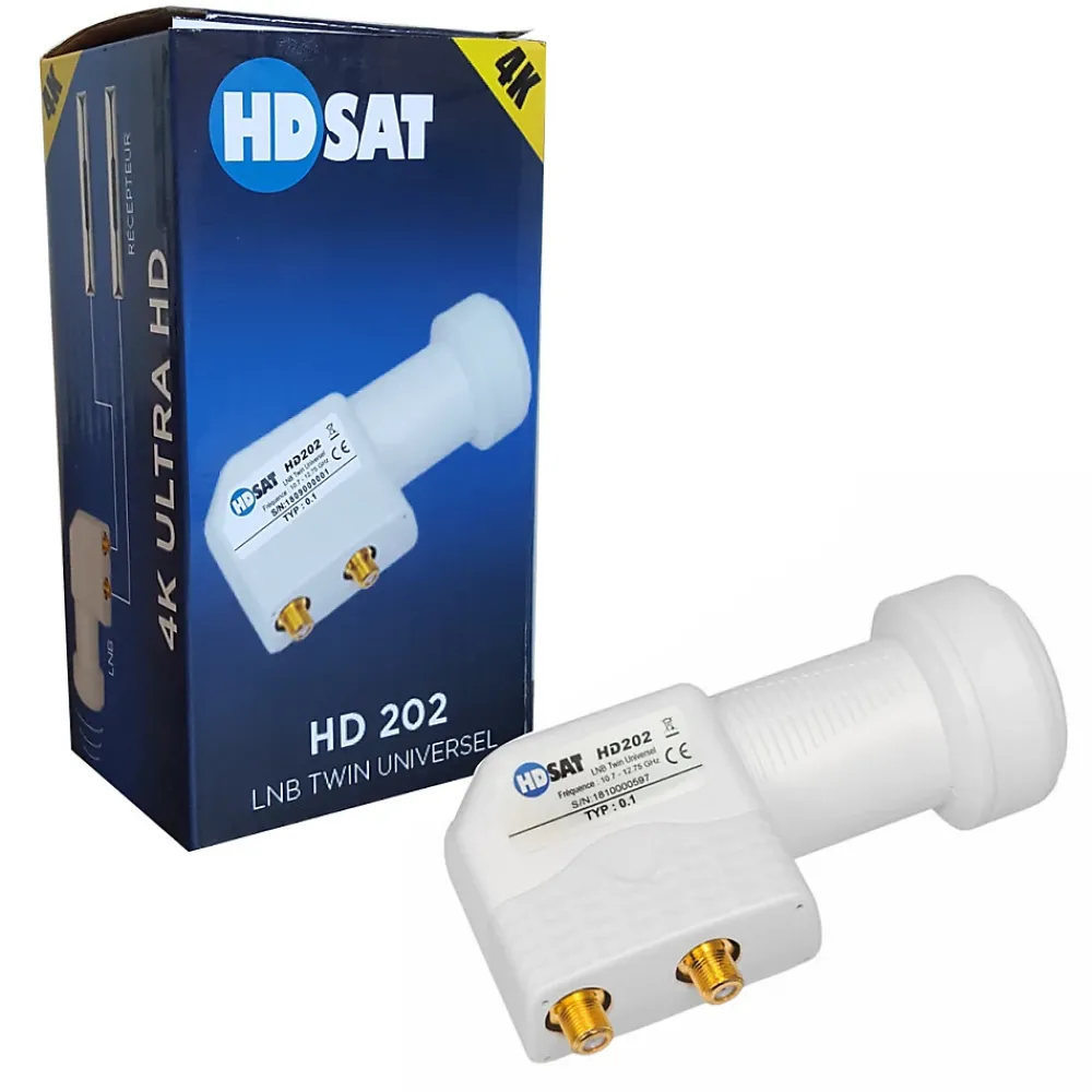 Hdsat HD202 LNB Twin Full HD 4K Tête Parabole 2 sorties 0,1dB