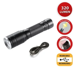 Velamp Lampe Torche-HUNTER : Lampe torche LED rechargeable 5W avec fonction zoom.