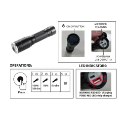 Velamp Lampe Torche-HUNTER : Lampe torche LED rechargeable 5W avec fonction zoom.