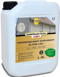 Guard Industrie ImperGuard Ultra 4 en 1 Imperméabilisant HydrofugeAnti Dépôts Verts Durcisseur Certifié Contact Alimentaire 5L 40 m2