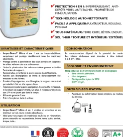 Guard Industrie ImperGuard Ultra 4 en 1 Imperméabilisant HydrofugeAnti Dépôts Verts Durcisseur Certifié Contact Alimentaire 5L 40 m2