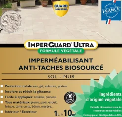 Guard Industrie ImperGuard Ultra Formule Végétale Imperméabilisant Super Antitache Incolore Toute Pierre 1L 10m2