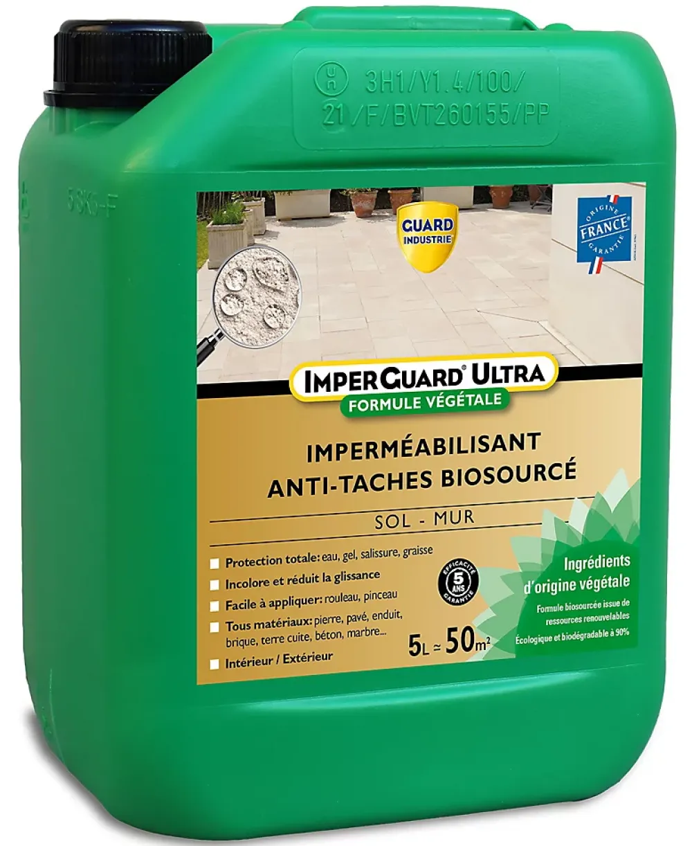 Guard Industrie ImperGuard Ultra Formule Végétale Imperméabilisant Super Antitache Incolore Toute Pierre 5L 50m2