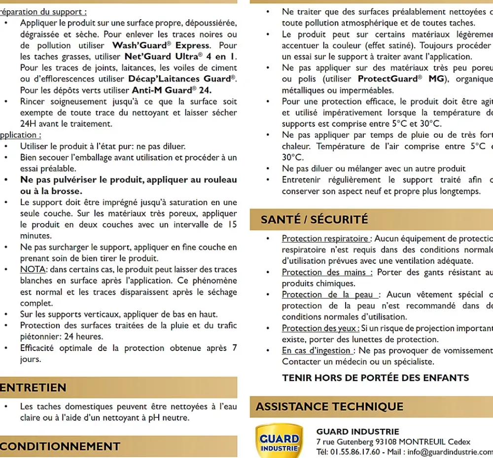 Guard Industrie ImperGuard Ultra Formule Végétale Imperméabilisant Super Antitache Incolore Toute Pierre 5L 50m2