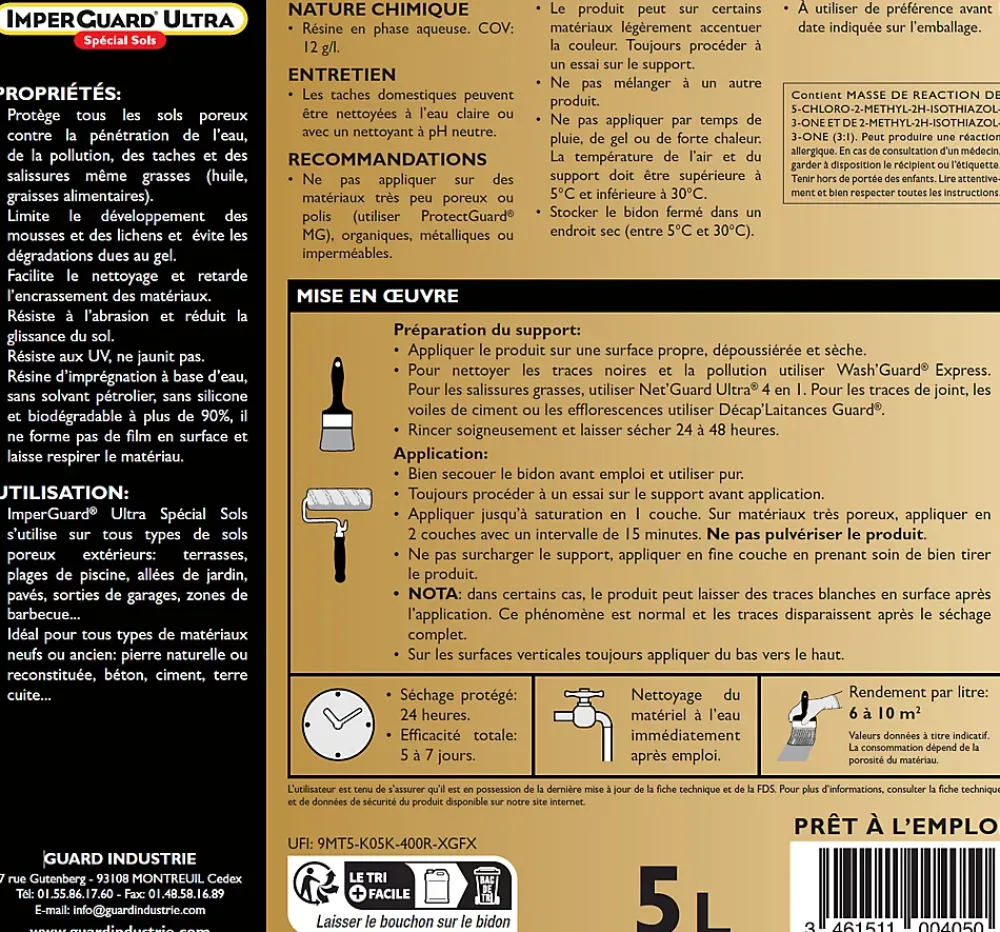 Guard Industrie ImperGuard Ultra Protection Sol Mat Imperméabilisant Effet Mat Sol Poreux Pierre Béton Dalle PavéIncolore 5L Traite 50m²