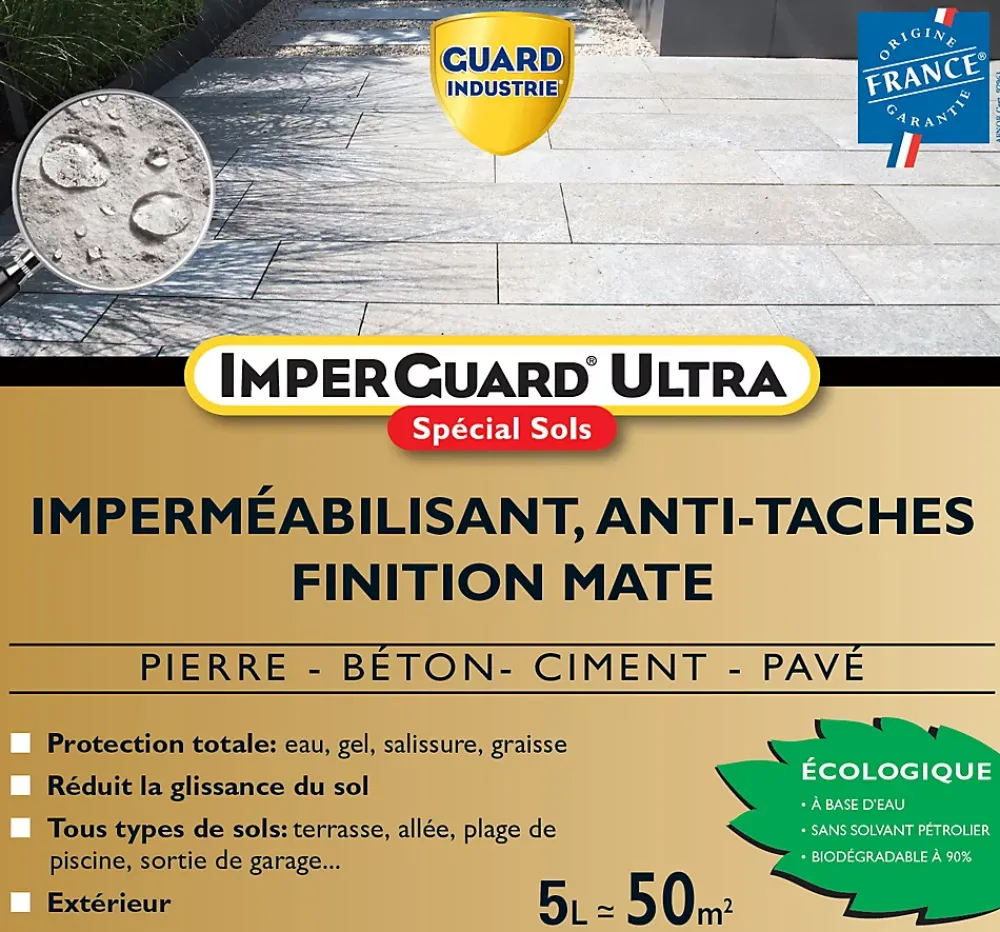 Guard Industrie ImperGuard Ultra Protection Sol Mat Imperméabilisant Effet Mat Sol Poreux Pierre Béton Dalle PavéIncolore 5L Traite 50m²