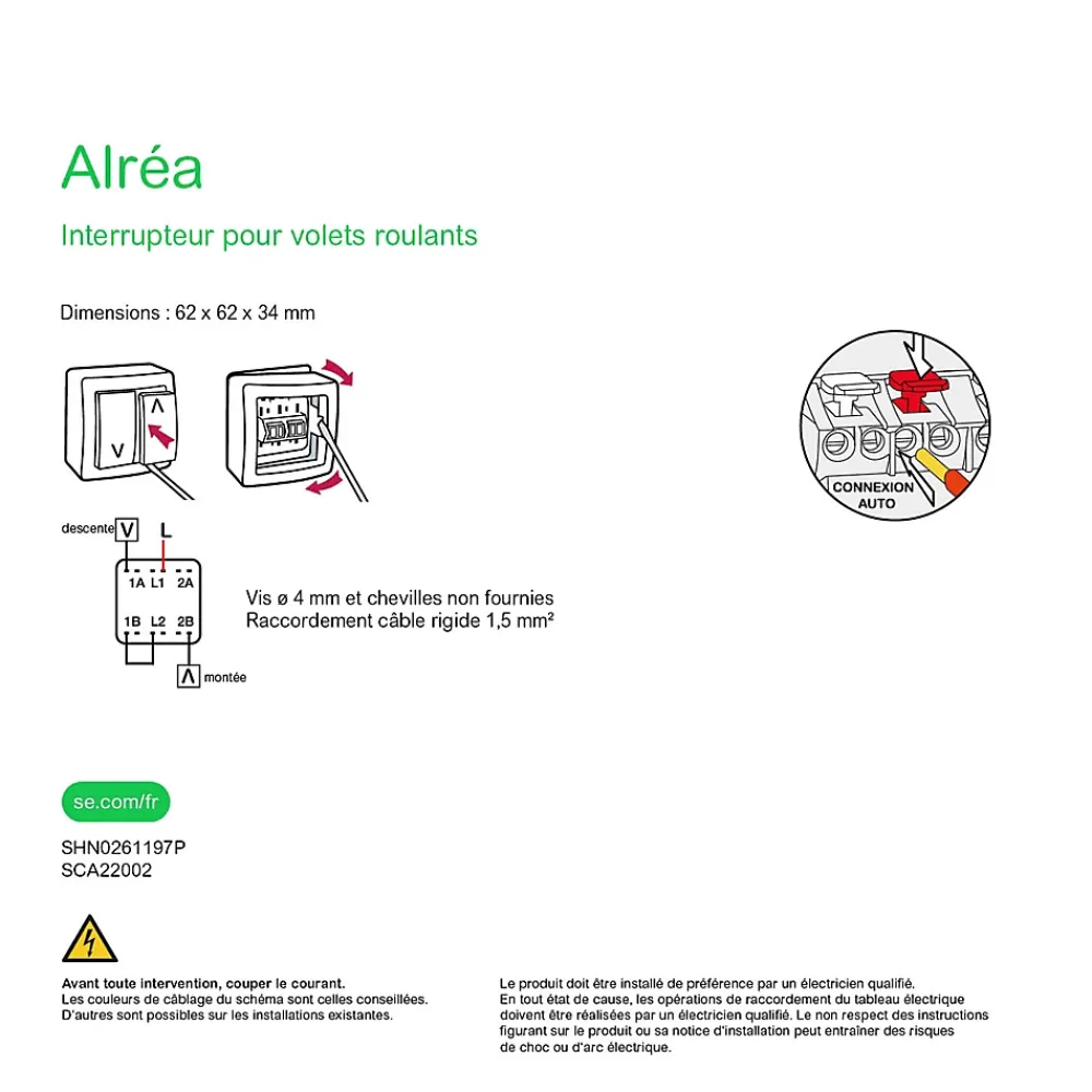 Schneider electric Interrupteur En Saillie-Interrupteur commande volet-roulant 2 boutons complet saillie Alréa blanc