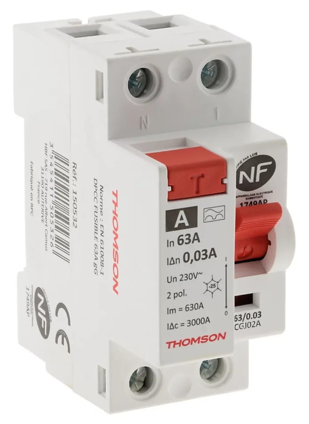 Thomson Interrupteur Et Disjoncteur Différentiel-Interrupteur différentiel 63A type A NF