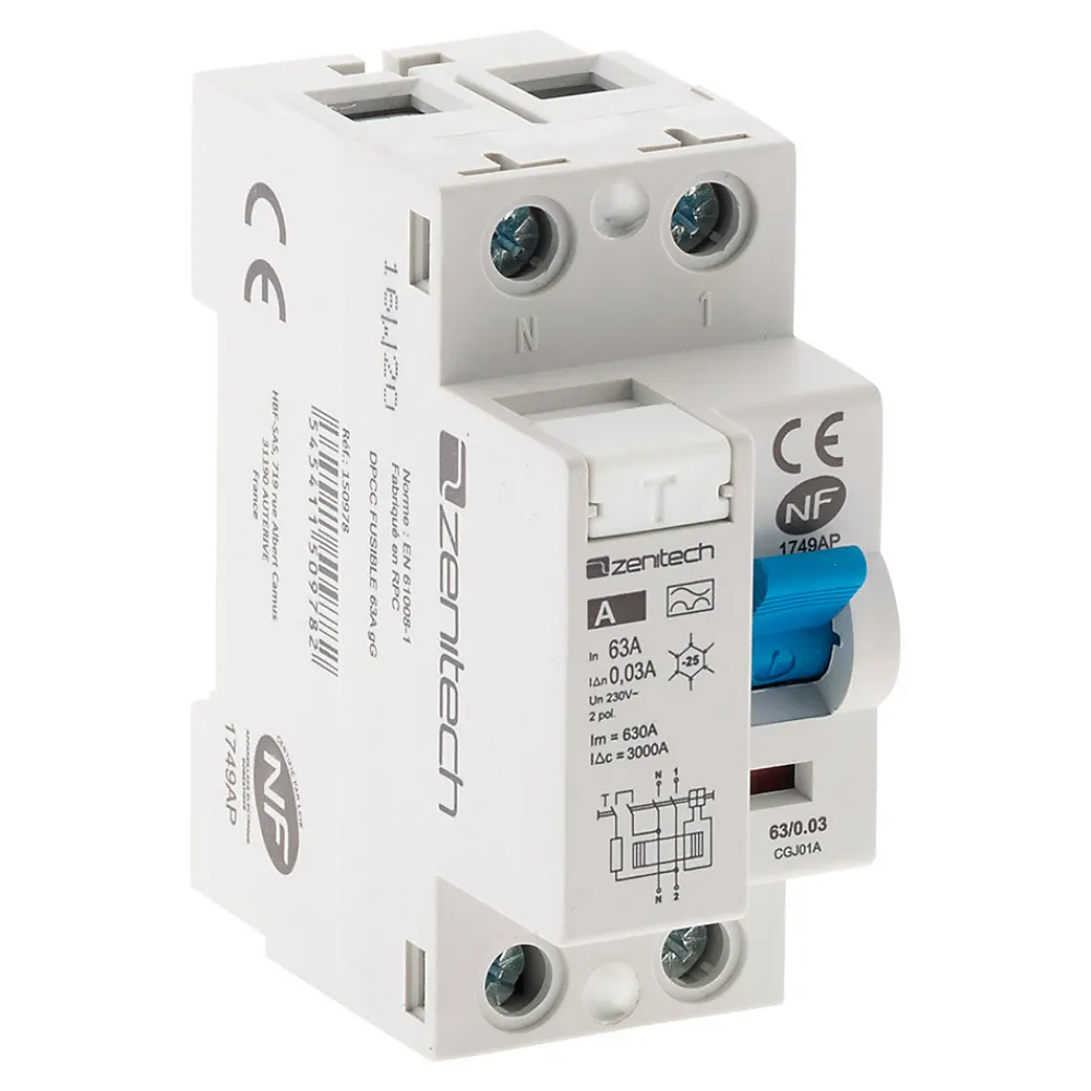 Zenitech Interrupteur différentiel 63/2 30mA Type A NF -