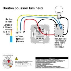 Schneider Electric Interrupteur poussoir lumineux LED bleu 10A à vis Odace aluminium
